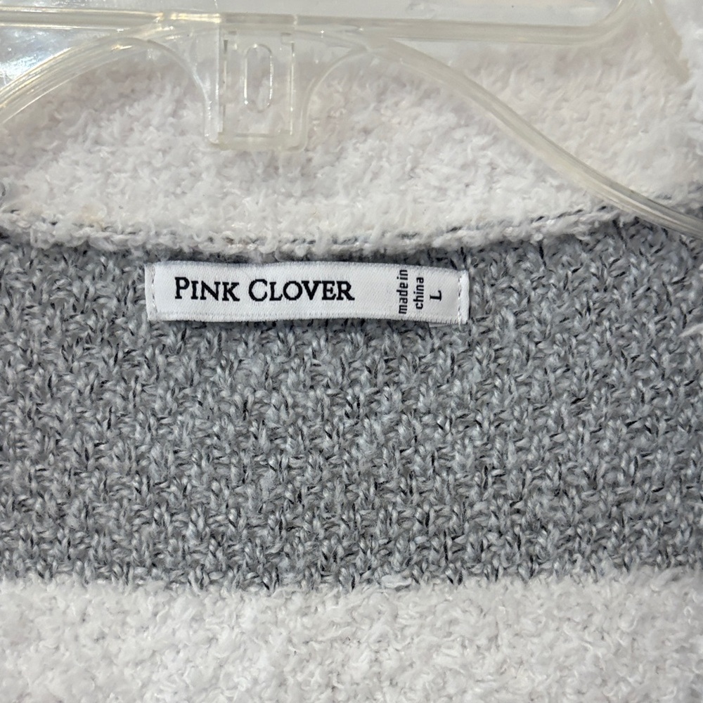 🎈5 for $15🎈Pink Clover Cozy Striped Open Cardigan - Gray, White & Olive - Picture 2 of 5